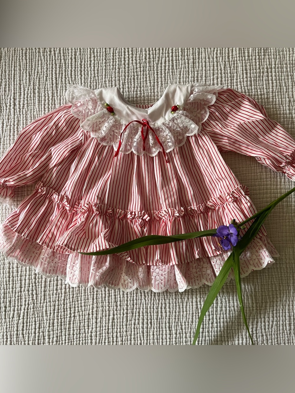 Vintage 1990s Lace Striped Baby Dress